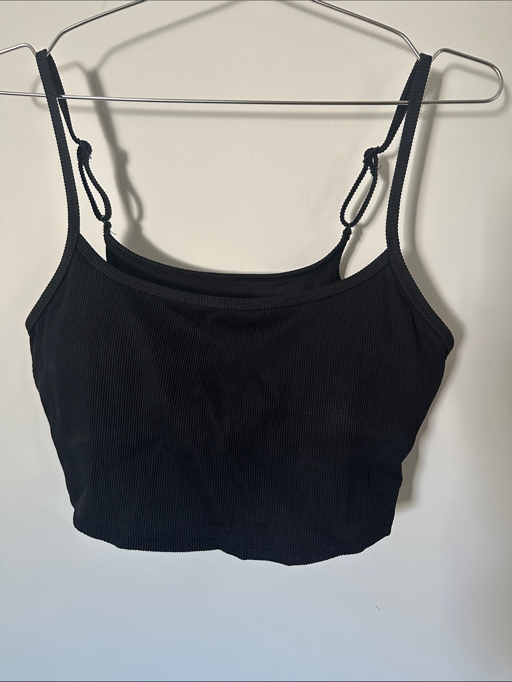 aerie Black Ribbed Cropped Swim Tank with Adjustable Straps